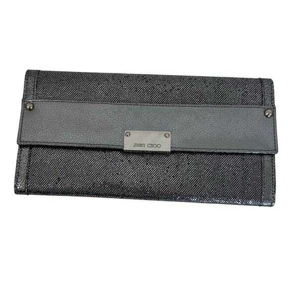 Jimmy Choo Silver Glitter Evening Clutch Large Envelope Wallet - Picture 1 of 13